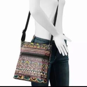 Sakroots Artist Circle Crossbody Shoulder Bag Purse Neon One World Coated Canvas